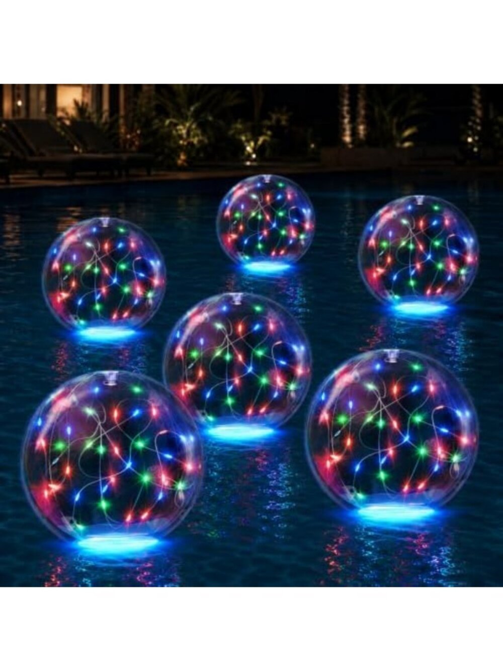 Floating Solar LED Pool Lights - 14" Waterproof Inflatable Decor, 6 Pack